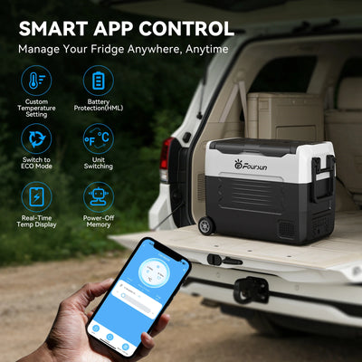 Foursun car fridge with Bluetooth app control on phone