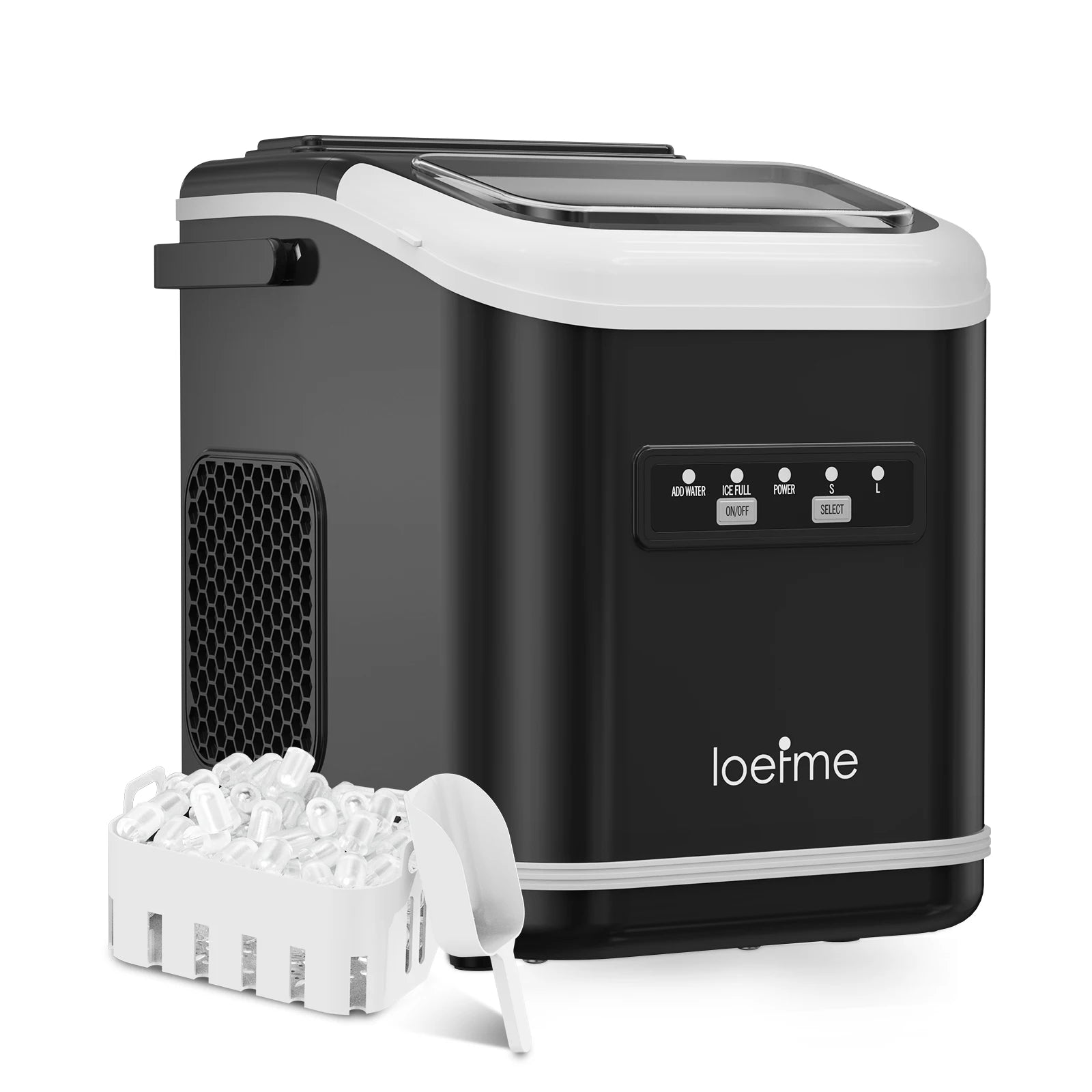 LOEFME portable ice maker in black, 1.4L
