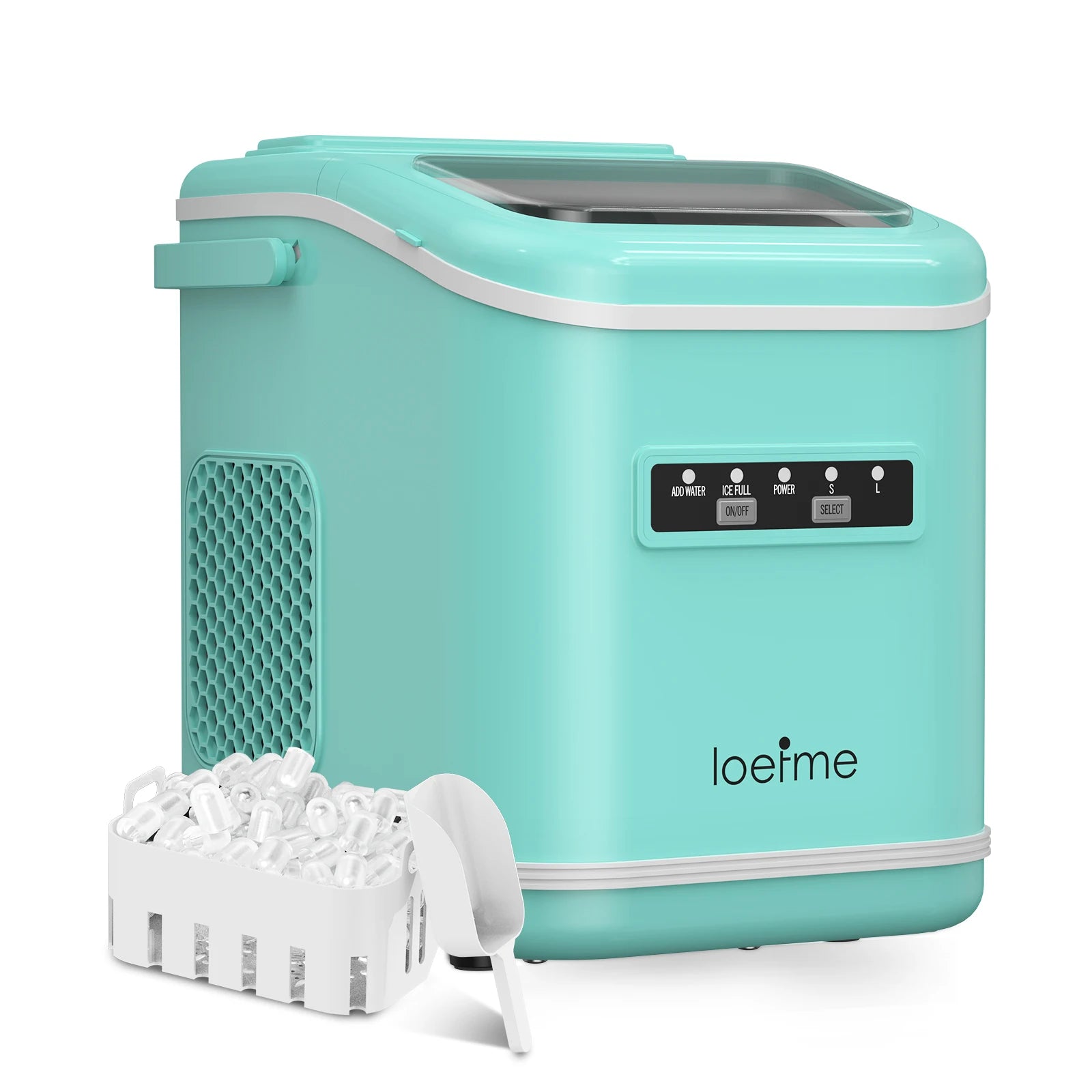 LOEFME portable ice maker in mint green, 1.4L