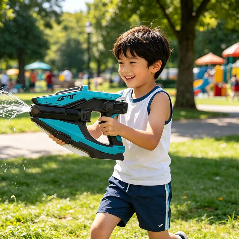 Kid playing with Ventra Pulse Electric Water Gun outdoors