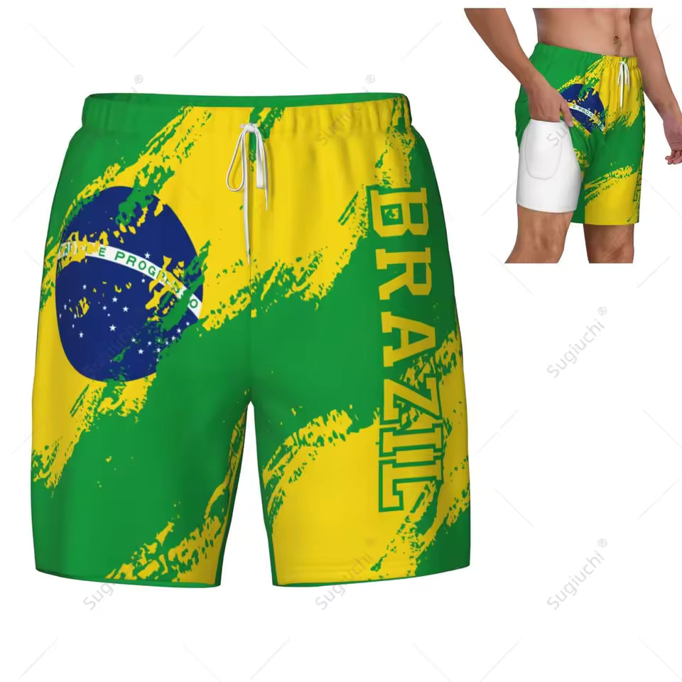 Brazil Flag Swim Trunks - Pattern 2