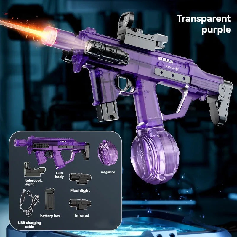 MK3 electric water gun transparent purple with accessories
