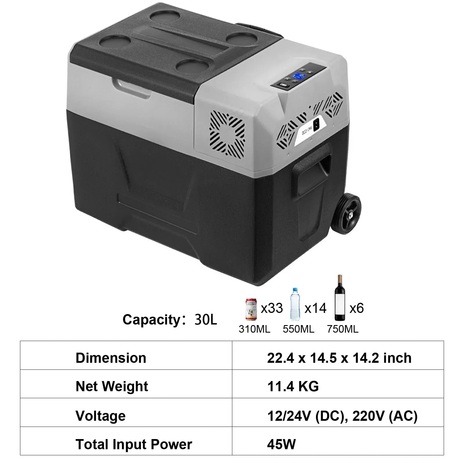 Car fridge 30L capacity specifications