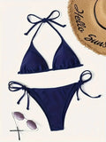 Navy blue triangle thong bikini set