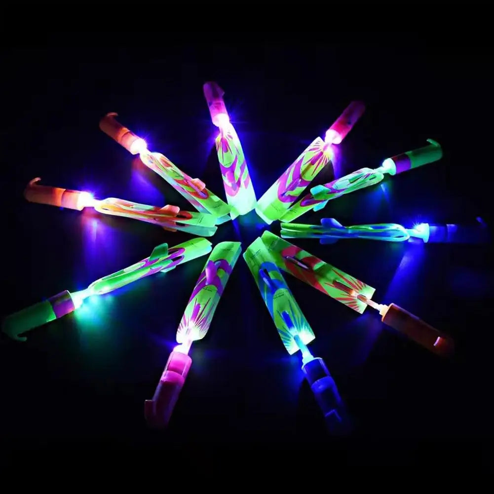 LED slingshot rocket at night