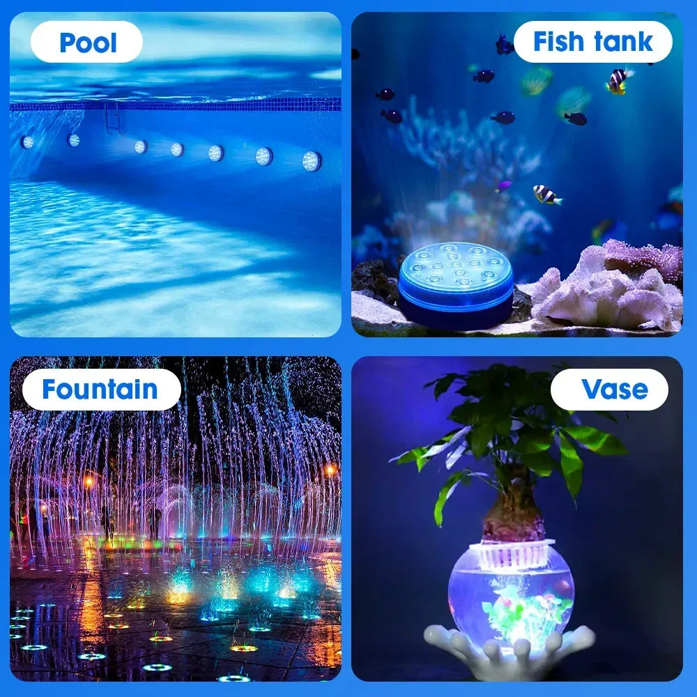 Submersible LED Underwater Pool Light with Remote - 13-LED RGB Color-Changing IP68