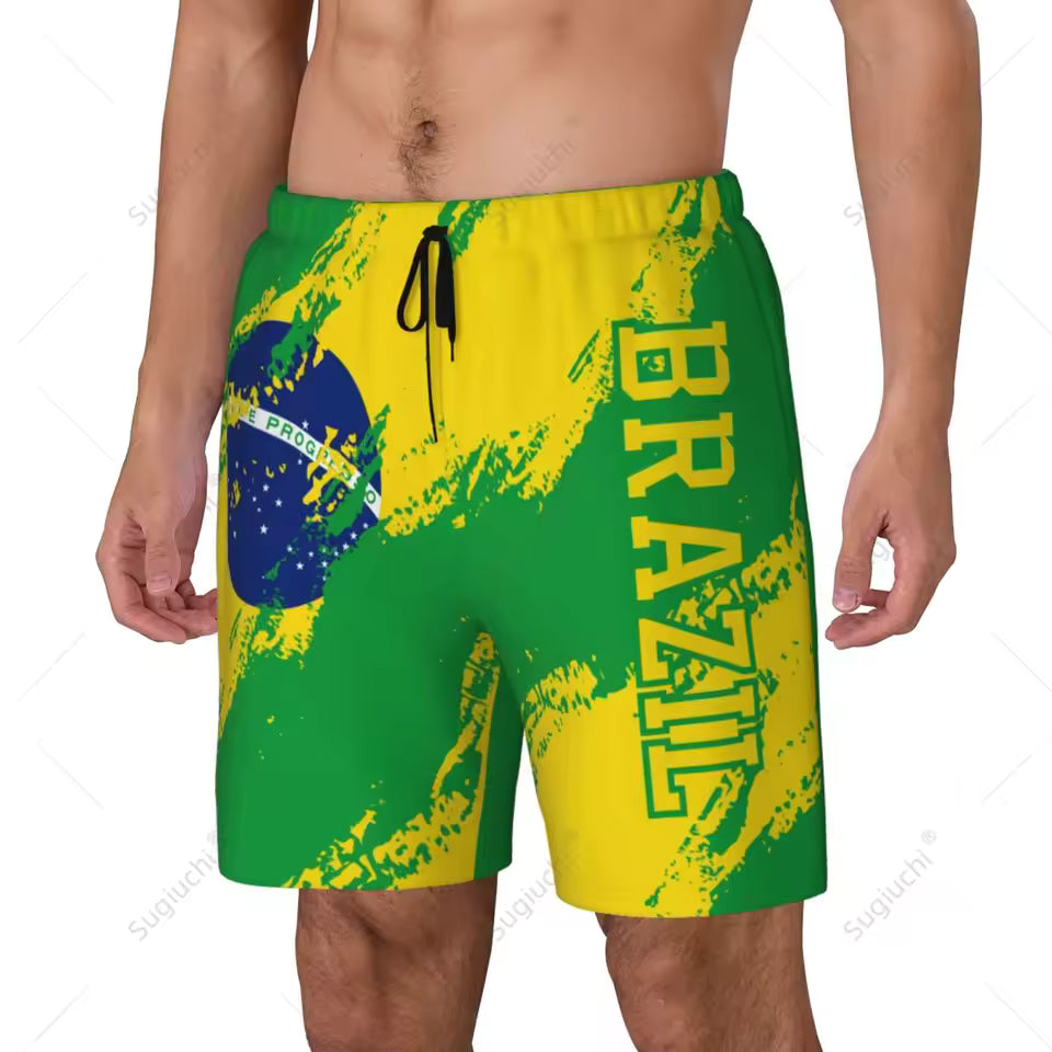 Brazil Flag Swim Trunks detail