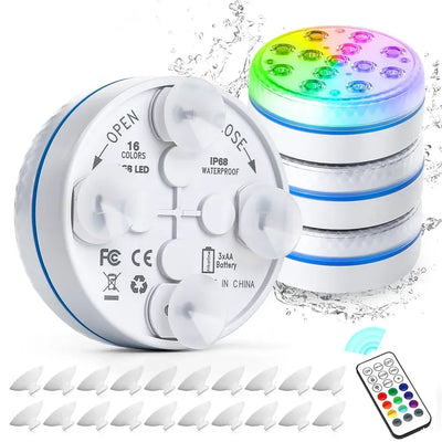 Submersible LED Underwater Pool Light with Remote - 13-LED RGB Color-Changing IP68