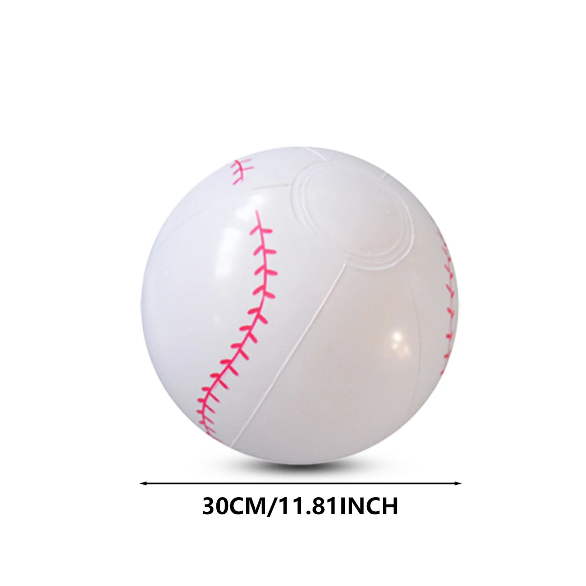 Inflatable baseball style beach ball, white with red stitching