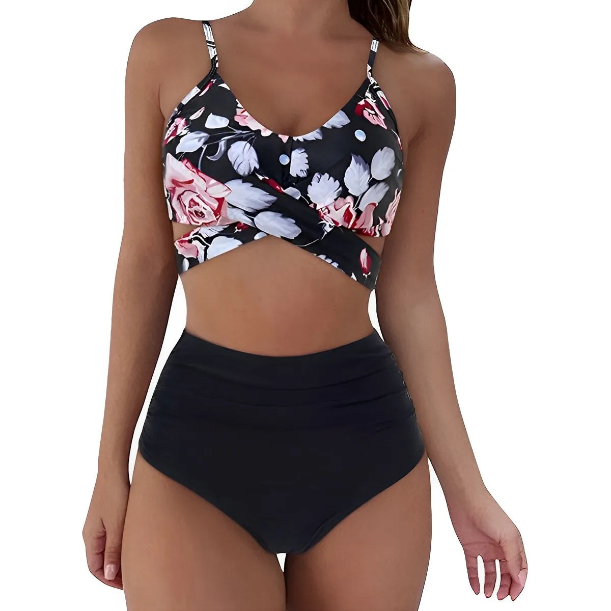 White red flower bikini set