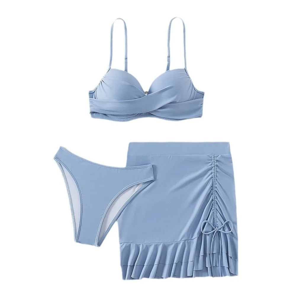 Blue bikini set skirt detail