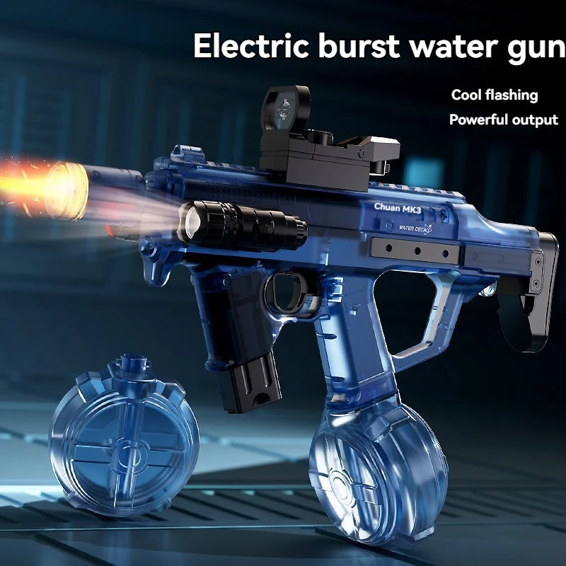 MK3 electric water gun blue side view with drum