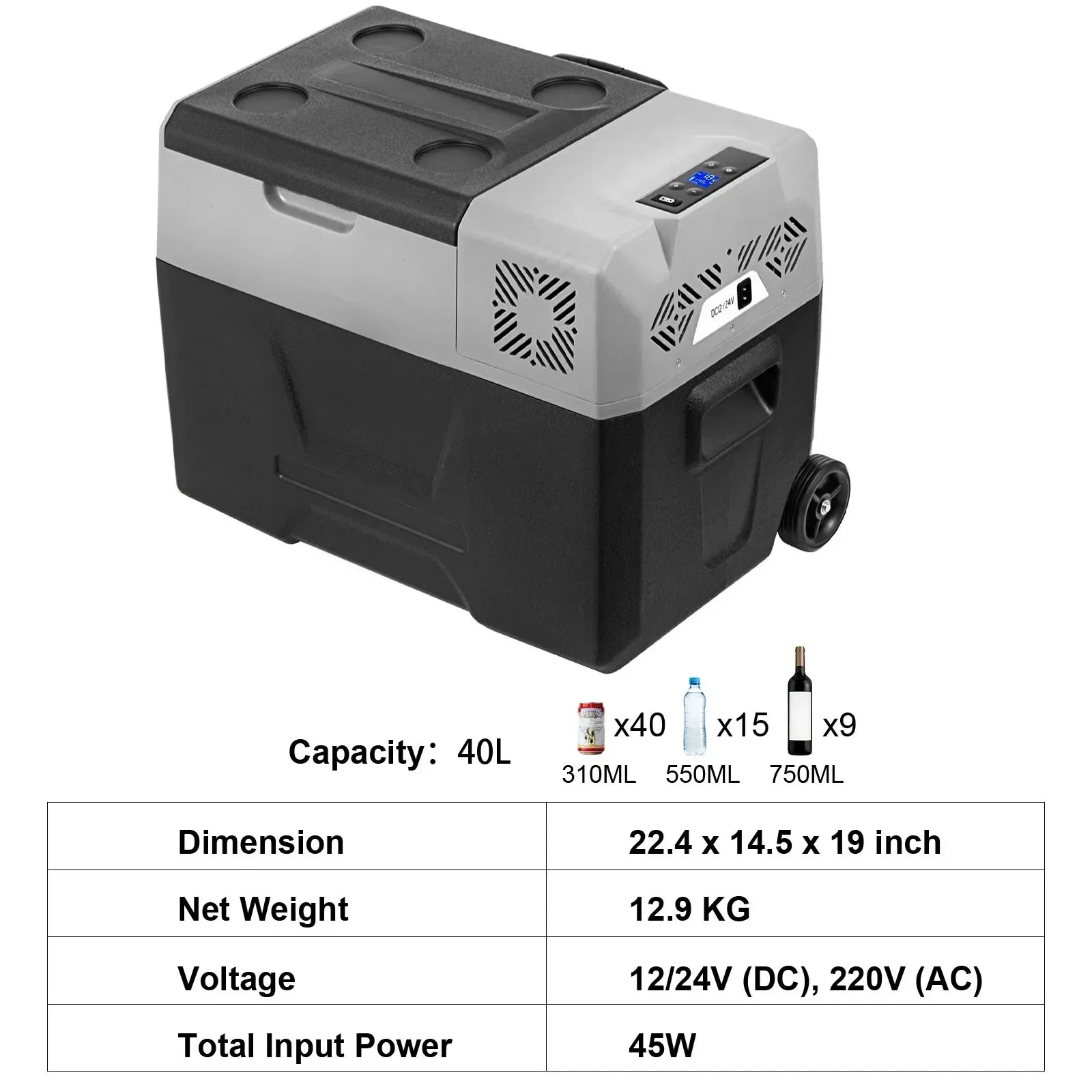 Car fridge 40L capacity specifications