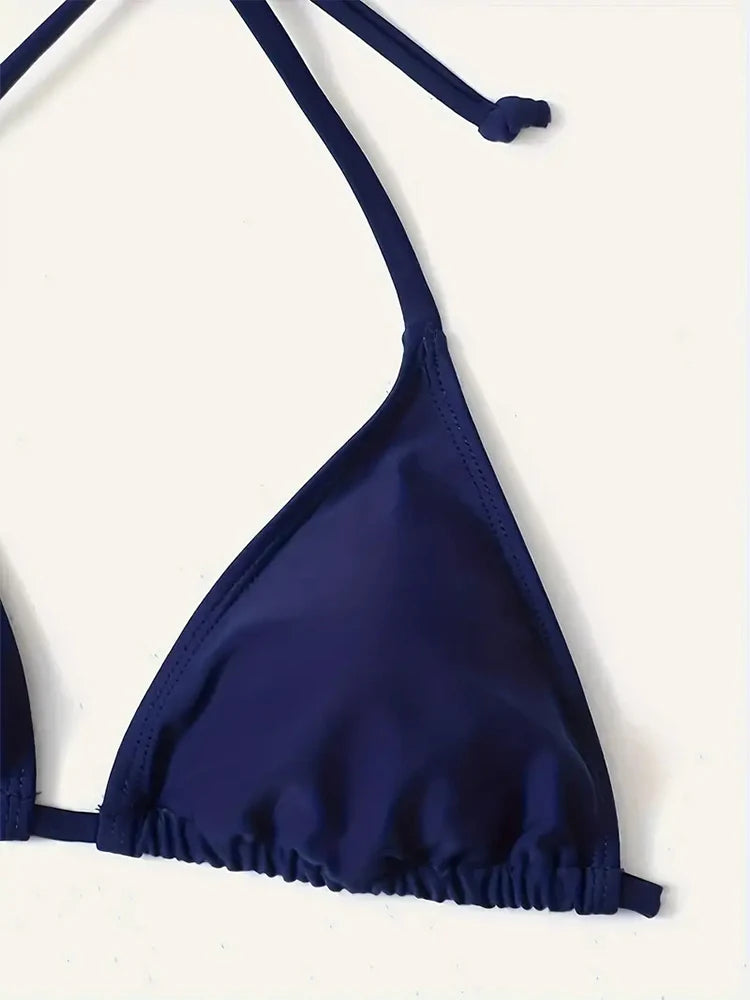 Navy blue bikini bandeau top detail
