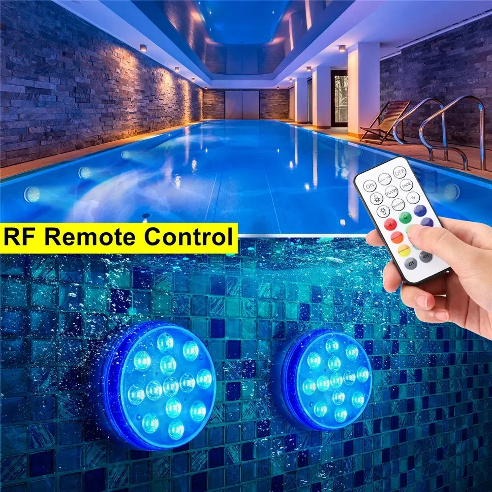Submersible LED Underwater Pool Light with Remote - 13-LED RGB Color-Changing IP68