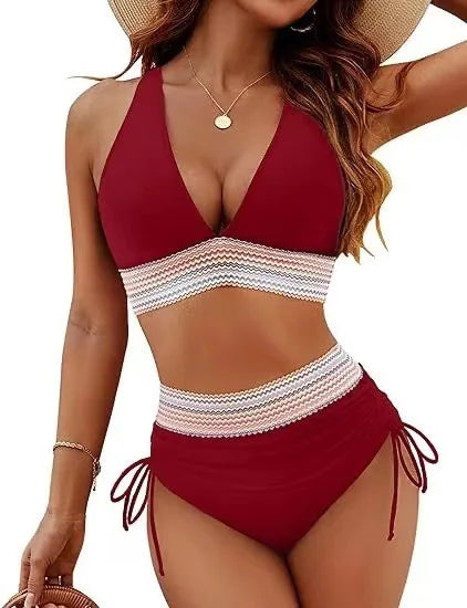 Wine red textured bikini set