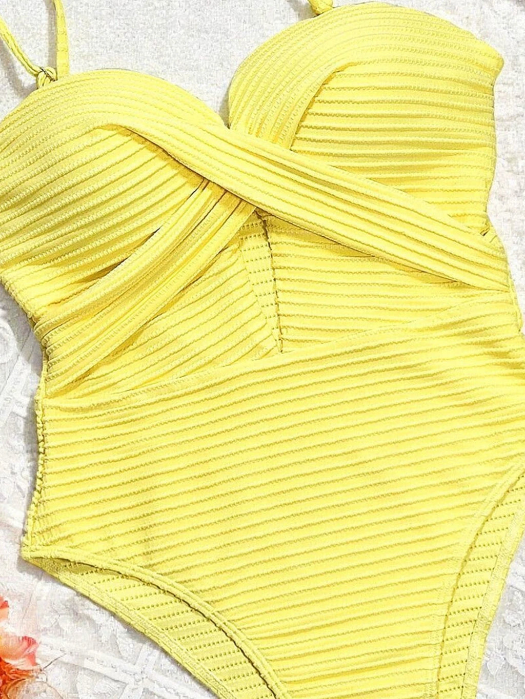 Yellow one-piece swimsuit side view