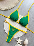 Green Brasil flag embroidered bikini set