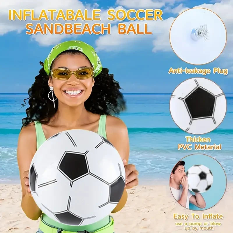 Inflatable football (soccer) style beach ball, white and black