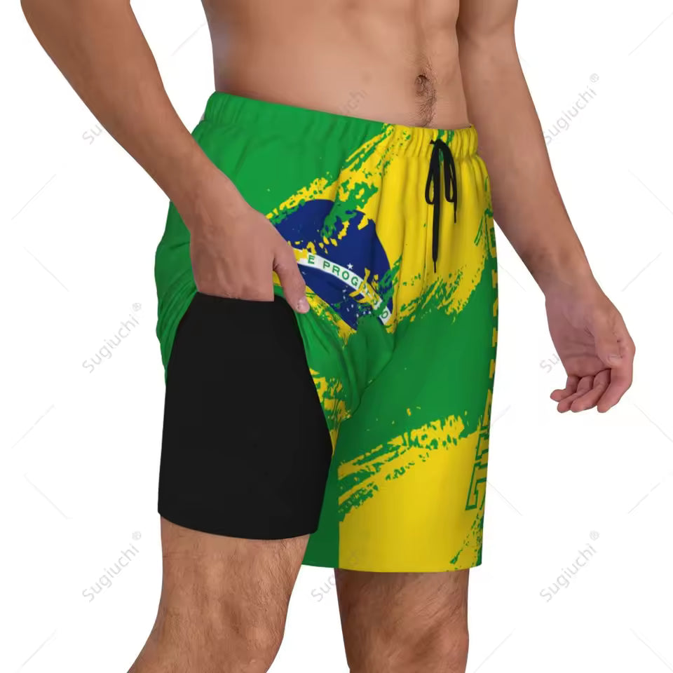 Brazil Flag Swim Trunks lifestyle
