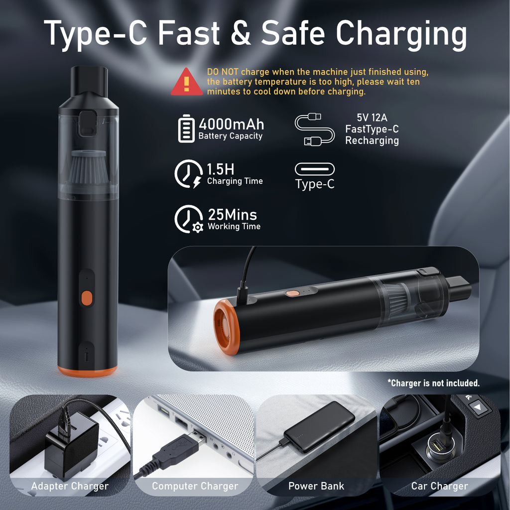 VC28 Type-C fast charging: 4000mAh battery, 1.5 hour charge, 25 minute run time